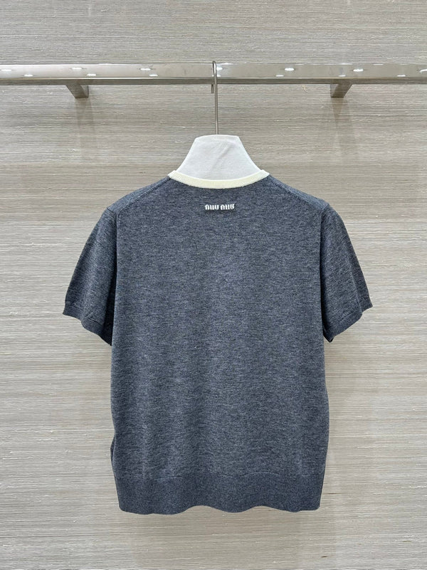 Miu Miu 25 Short-sleeve Top Gray Wool