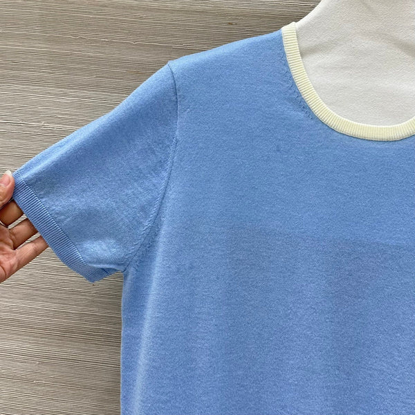 Miu Miu 25 Short-sleeve Top Blue Wool