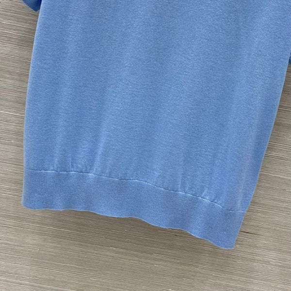Miu Miu 25 Short-sleeve Top Blue Wool