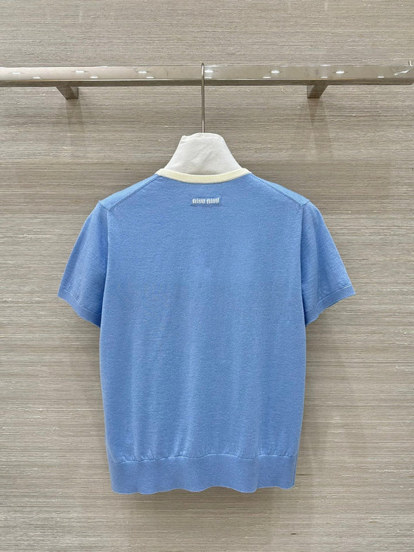 Miu Miu 25 Short-sleeve Top Blue Wool