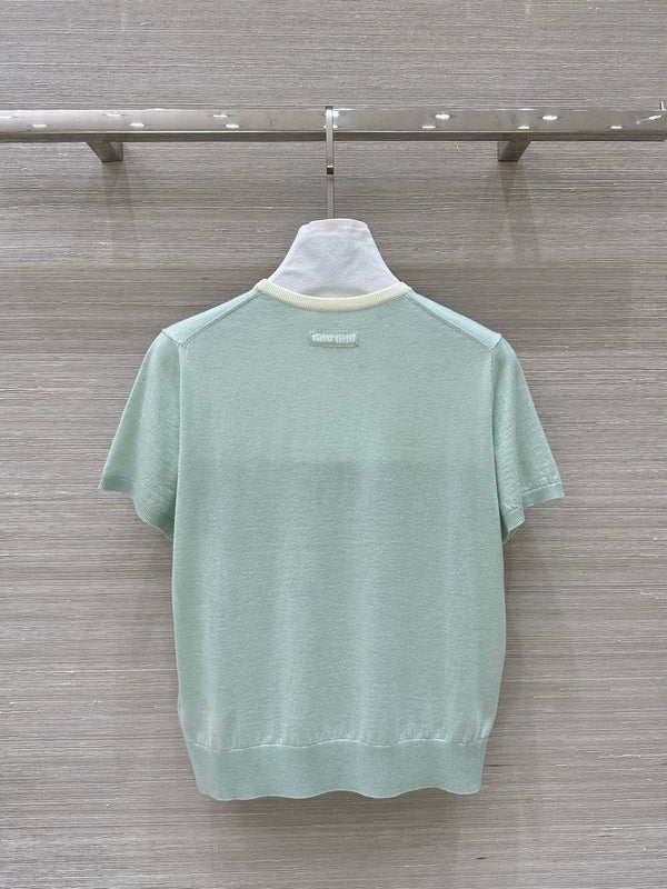 Miu Miu 25 Maglia a maniche corte in lana verde menta