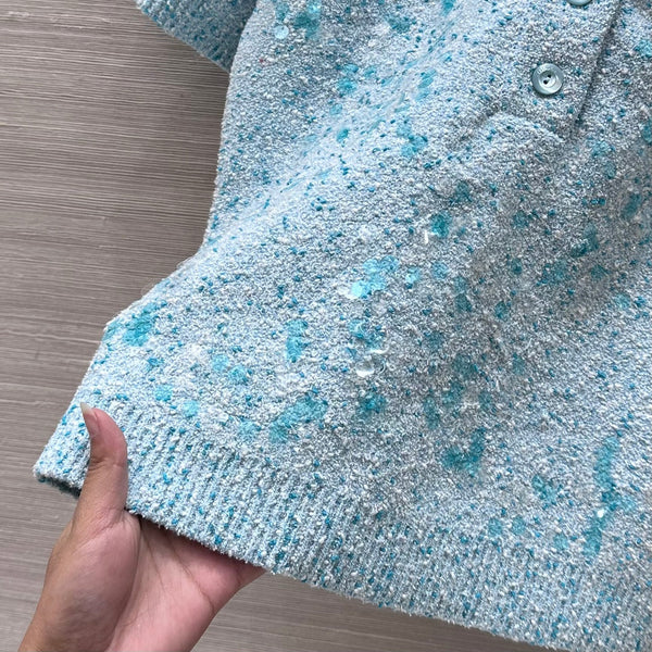 Gucci Knitted Polo Short-sleeved Top Blue Wool