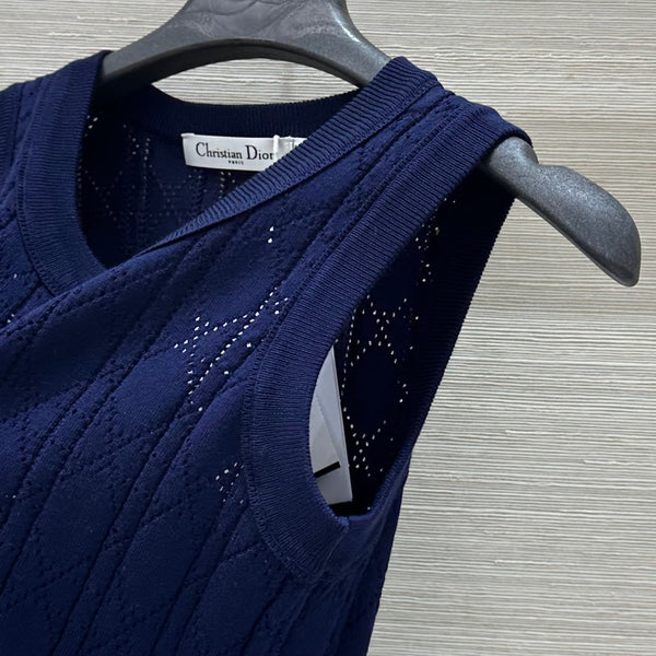 CD 25 Hollow Knitted Vest Blue Silk Wool