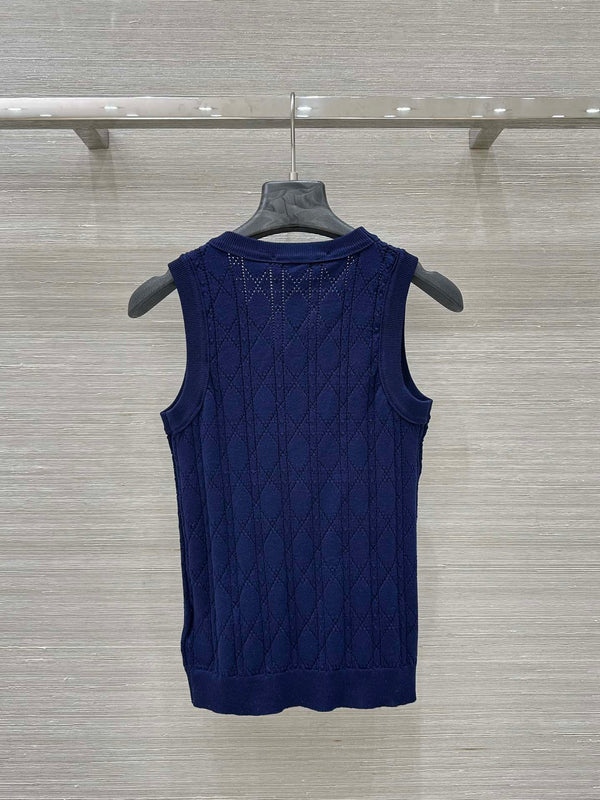 CD 25 Hollow Knitted Vest Blue Silk Wool