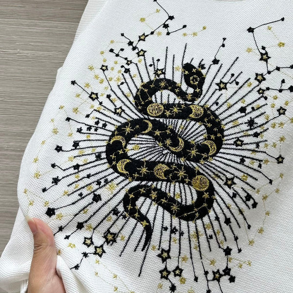 CD 25 Snake Embroidery Knitted Vest Top White Tencel Wool