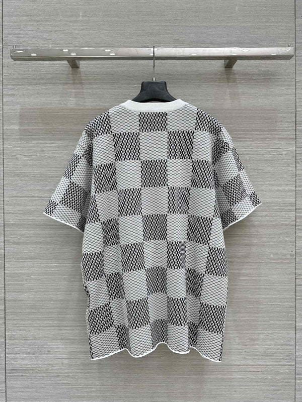 LV 25 Plaid T Shirt White Grey Cotton