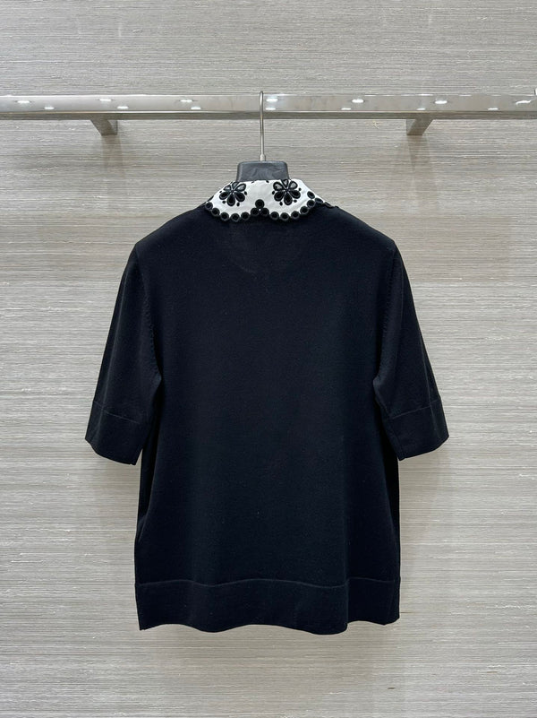 LV 25 Flower T Shirt Black Cotton