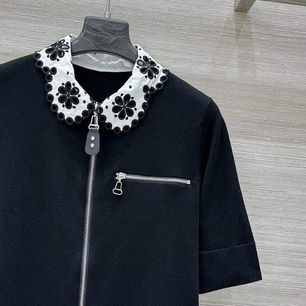 LV 25 Flower T Shirt Black Cotton