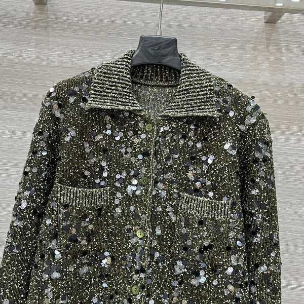 Gucci 25 Knitted Polo Long-sleeved Top Green Gray Wool