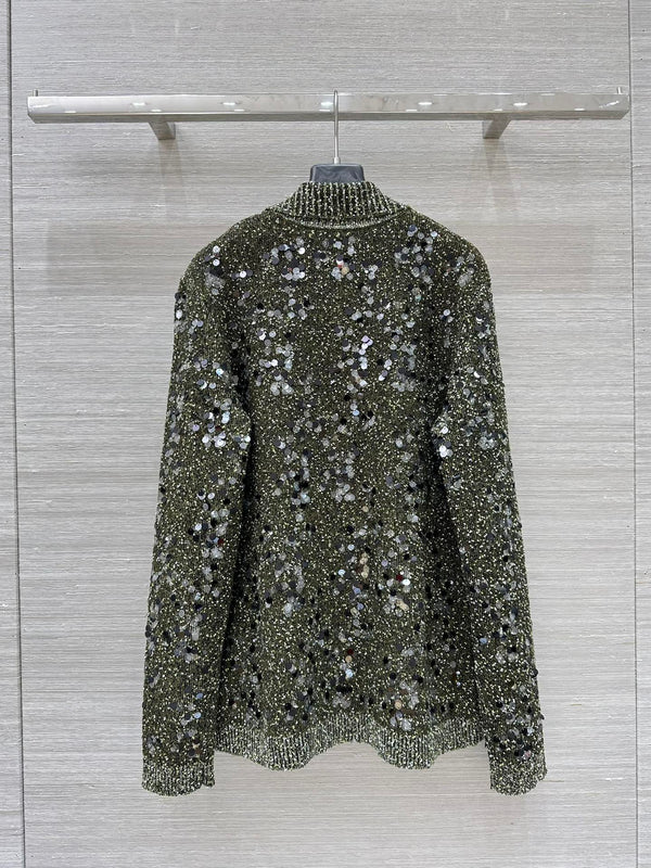 Gucci 25 Knitted Polo Long-sleeved Top Green Gray Wool