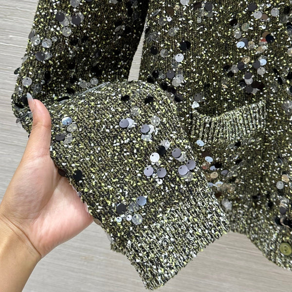 Gucci 25 Knitted Polo Long-sleeved Top Green Gray Wool