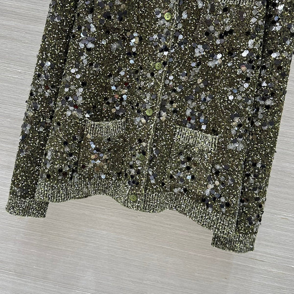 Gucci 25 Knitted Polo Long-sleeved Top Green Gray Wool