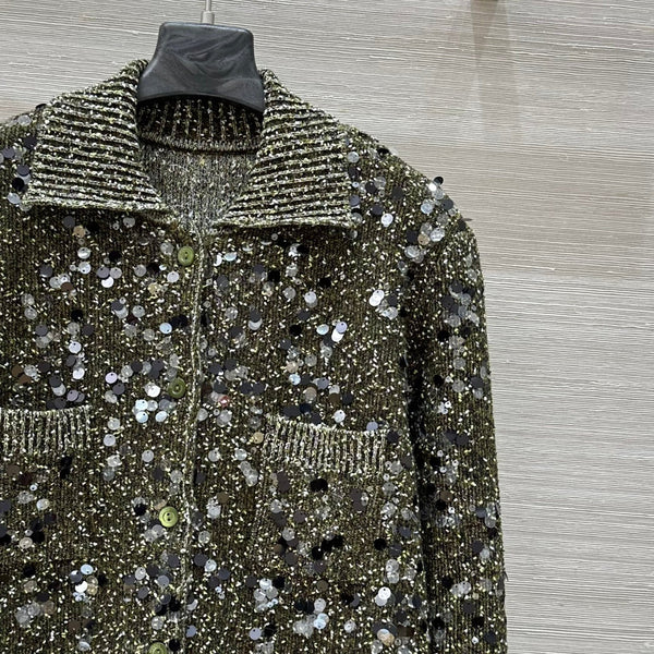 Gucci 25 Knitted Polo Long-sleeved Top Green Gray Wool