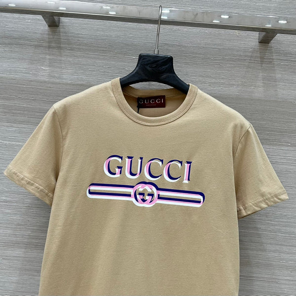 Gucci 25 Print Round Neck Short-sleeved T-shirt Light Camel Cotton