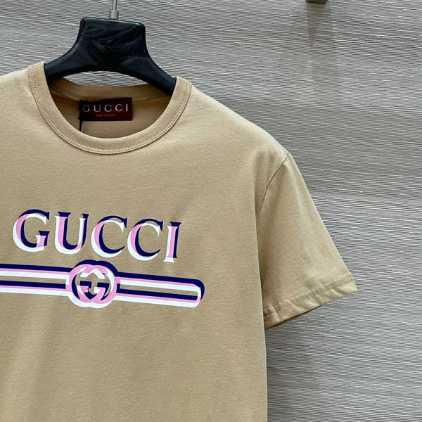 Gucci 25 Print Round Neck Short-sleeved T-shirt Light Camel Cotton