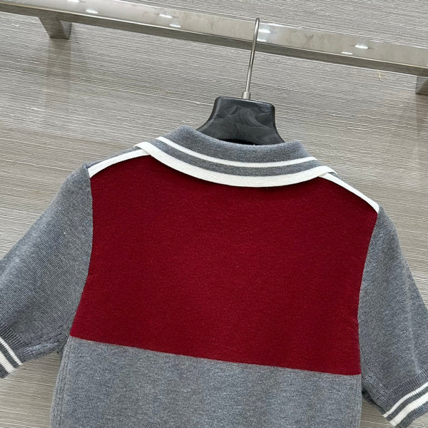 Miu Miu 25 Polo Collar Maglia a maniche corte Grigio rosso Tencel