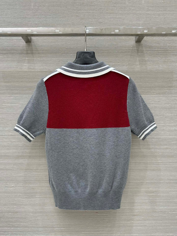 Miu Miu 25 Polo Collar Maglia a maniche corte Grigio rosso Tencel