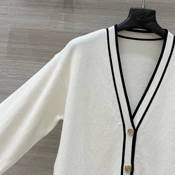Gucci 25 V-neck Long Knitted Cardigan White Wool