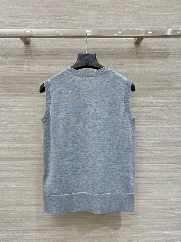 Gucci 2025 Logo Embroidered Knitted Vest Top Gray Wool