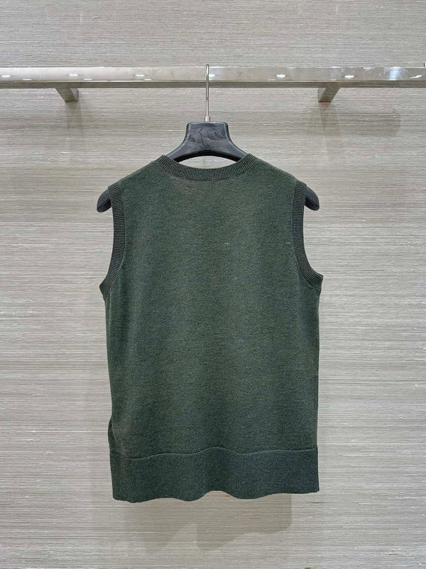 Gucci 2025 Logo Embroidered Knitted Vest Top Green Wool