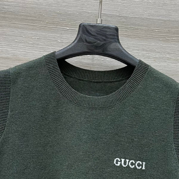 Gucci 2025 Logo Embroidered Knitted Vest Top Green Wool