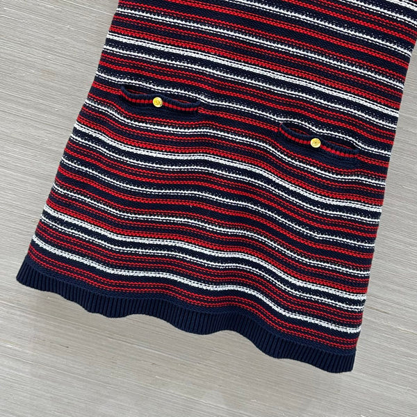 Gucci 25 Knitted V-neck Dress White Red Wool