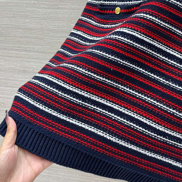 Gucci 25 Knitted V-neck Dress White Red Wool