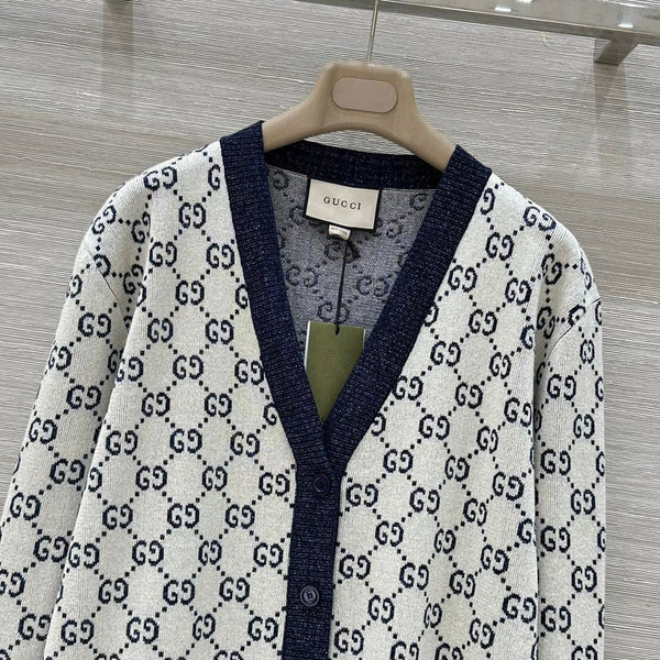Gucci 2025 GG Cardigan Blue Gray Cotton