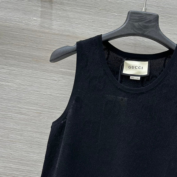 Gucci 25 Mesh Vest Top Black Tencel