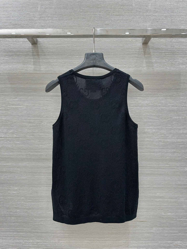 Gucci 25 Mesh Vest Top Black Tencel
