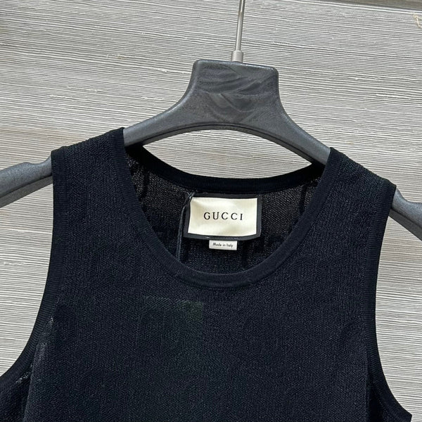 Gucci 25 Mesh Vest Top Black Tencel