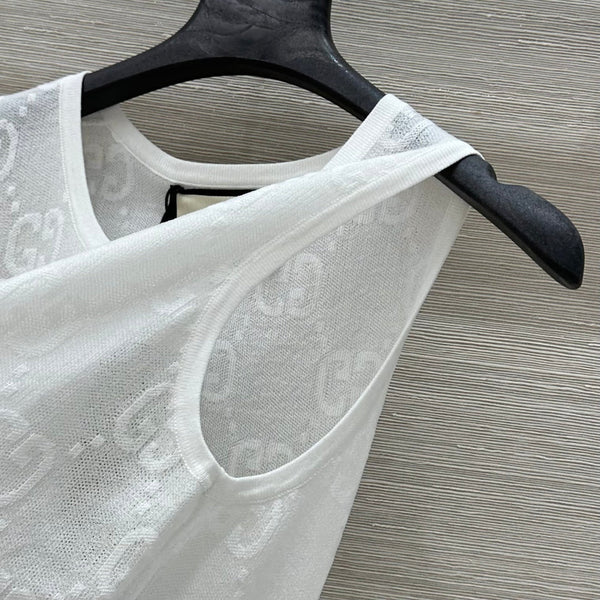 Gucci 25 Mesh Vest Top White Tencel