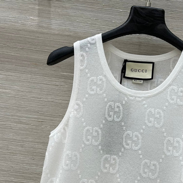 Gucci 25 Mesh Vest Top White Tencel