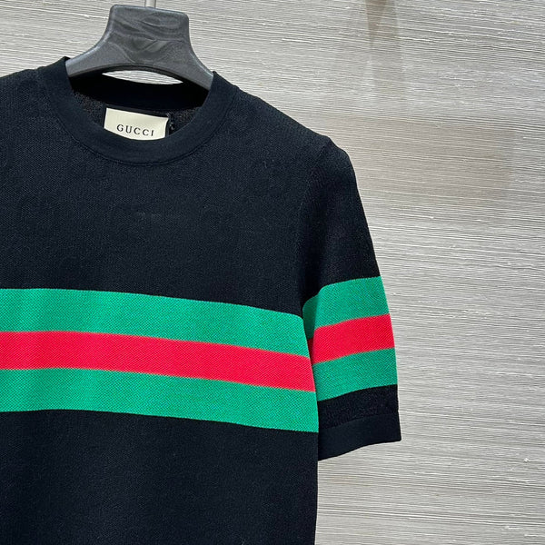 Gucci 25 Mesh Short-sleeved Top Black Tencel