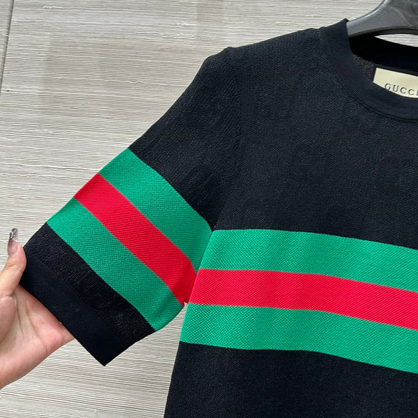 Gucci 25 Mesh Short-sleeved Top Black Tencel