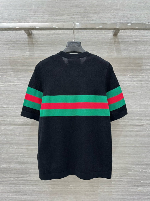 Gucci 25 Mesh Short-sleeved Top Black Tencel
