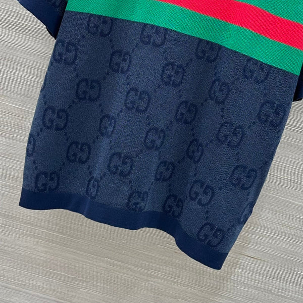Gucci 25 Mesh Short-sleeved Top Blue Tencel