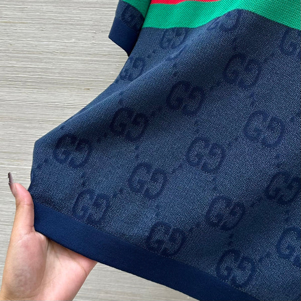 Gucci 25 Mesh Short-sleeved Top Blue Tencel
