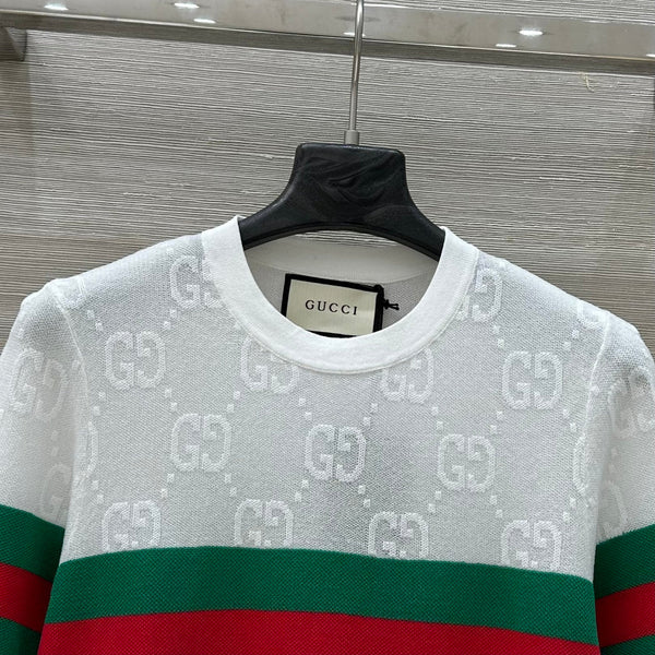 Gucci 25 Mesh Short-sleeved Top White Tencel