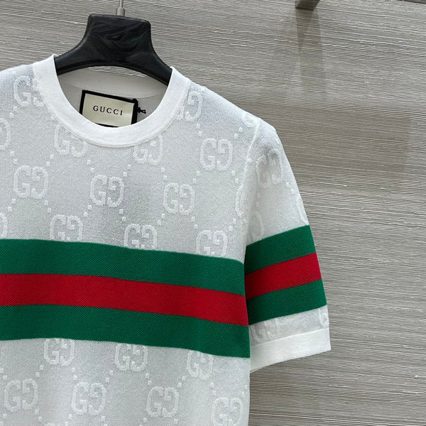 Gucci 25 Mesh Short-sleeved Top White Tencel