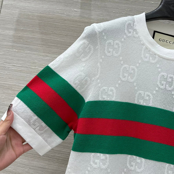 Gucci 25 Mesh Short-sleeved Top White Tencel