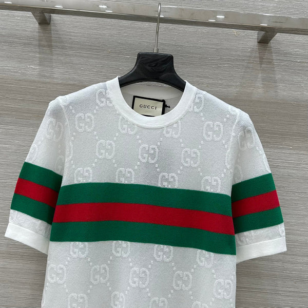 Gucci 25 Mesh Short-sleeved Top White Tencel