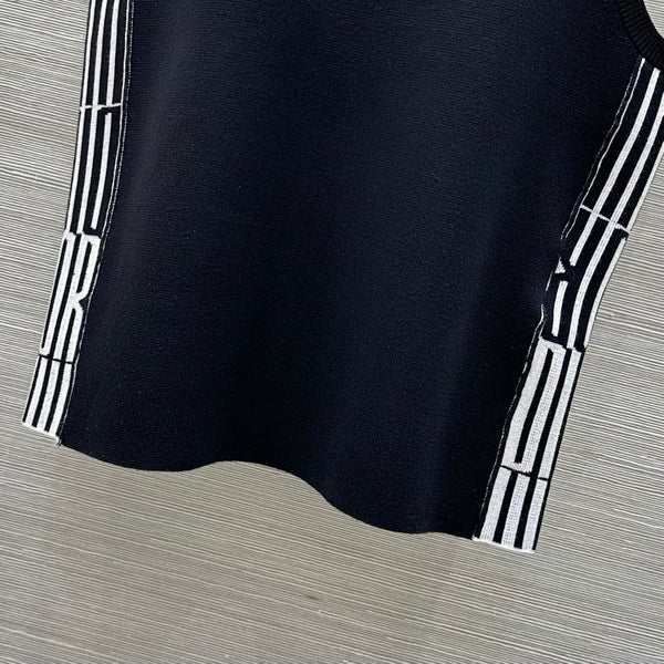 CD 25 Canotta in maglia ricamata nera in poliestere e cotone