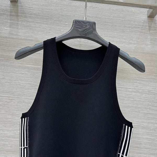 CD 25 Canotta in maglia ricamata nera in poliestere e cotone