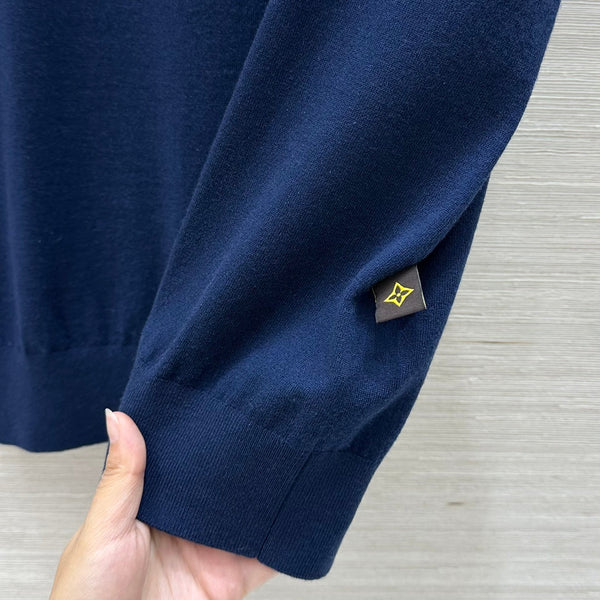 LV 25 Button Rope Jacquard Knitted T-Shirt Blue Wool Polyester