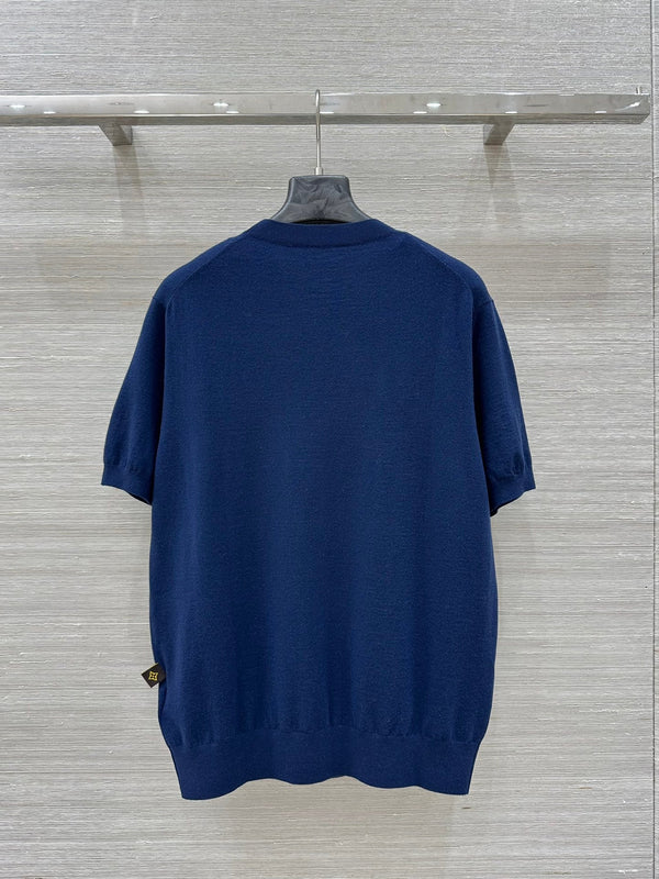 LV 25 Button Rope Jacquard Knitted T-Shirt Blue Wool Polyester