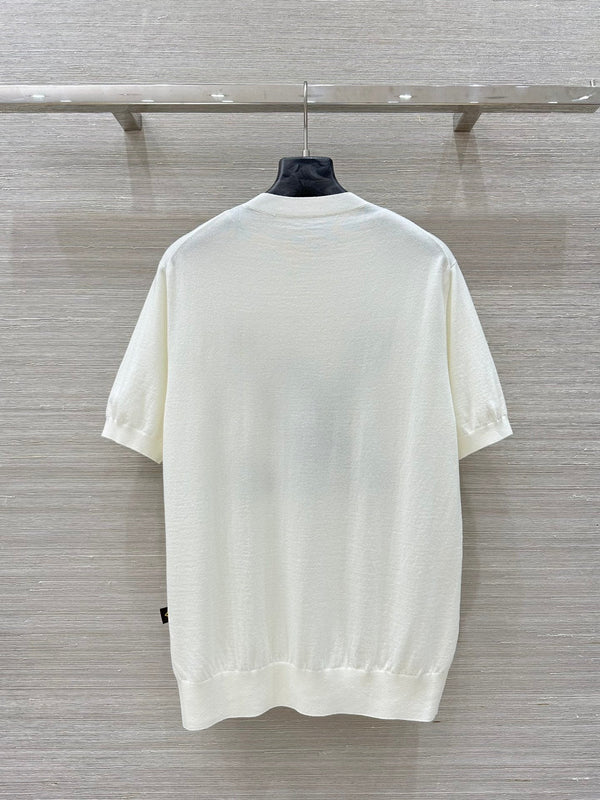 LV 25 Button Rope Jacquard Knitted T-Shirt White Wool Polyester