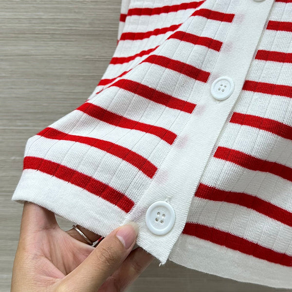 CD 25 Striped knitted Cardigan Red White Cotton