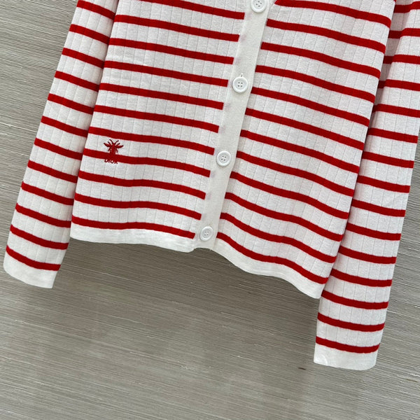 CD 25 Striped knitted Cardigan Red White Cotton
