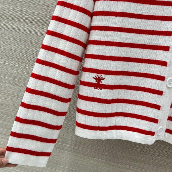 CD 25 Striped knitted Cardigan Red White Cotton